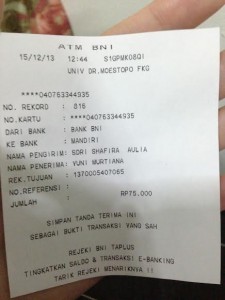 Contoh bukti order dari Jakarta